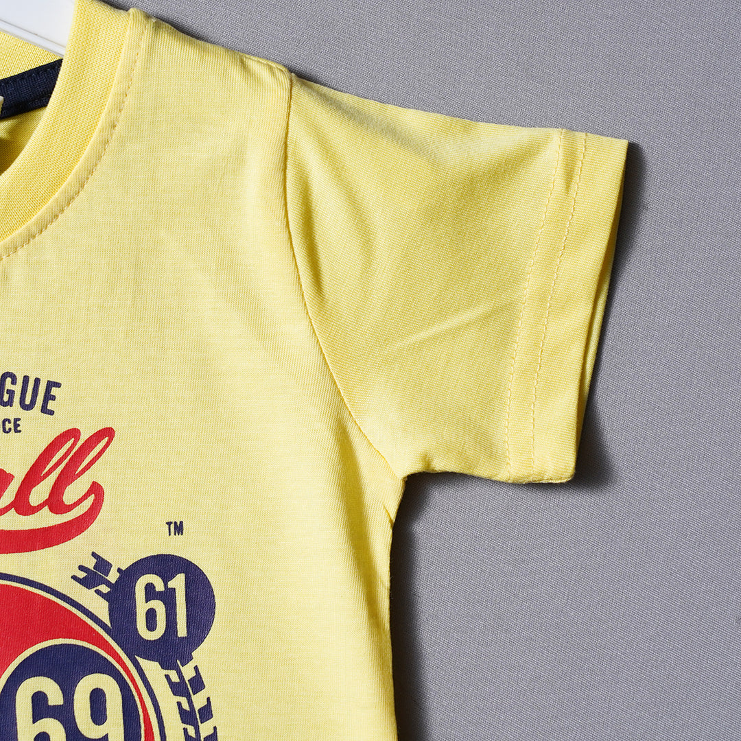 Yellow Printed T- Shirt for Boys Close Up View