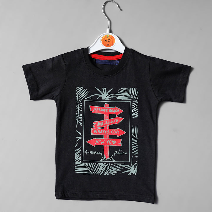 Black Printed T-Shirt for Boys Front View