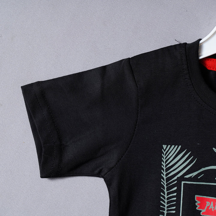 Black Printed T-Shirt for Boys Close Up View
