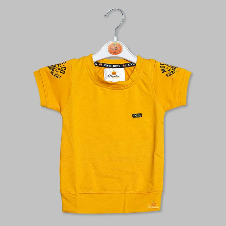 Solid Yellow T-Shirt for Boys with Round Neck Variant Front View