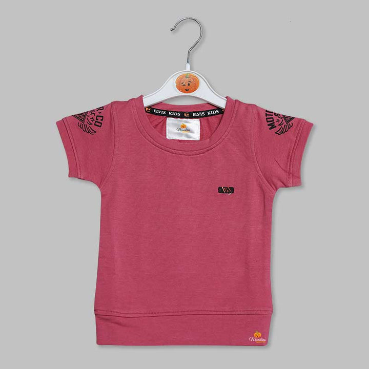 Solid Pink T-Shirt for Boys with Round Neck Variant Front View