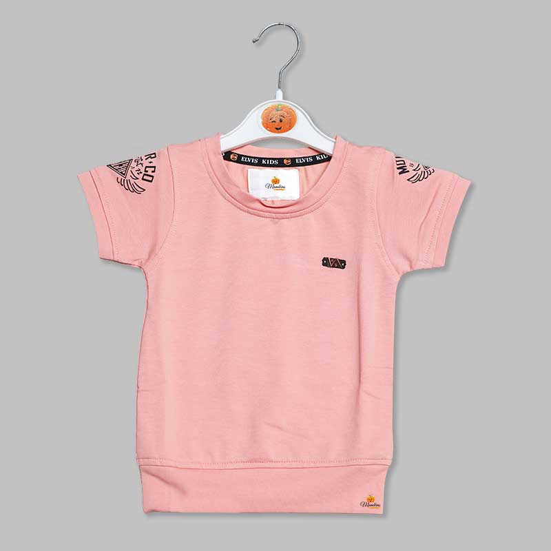 Solid Light Pink T-Shirt for Boys with Round Neck Variant Front View
