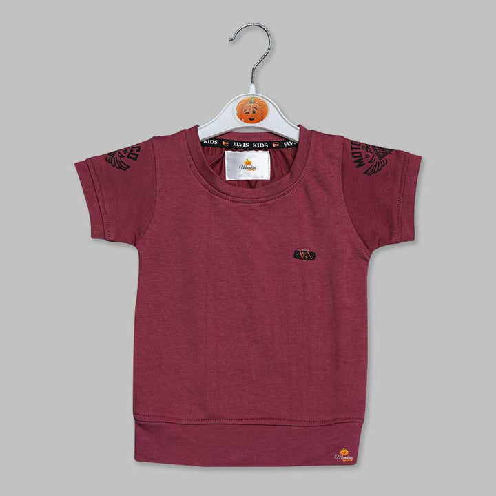 Solid Maroon T-Shirt for Boys with Round Neck Variant Front View