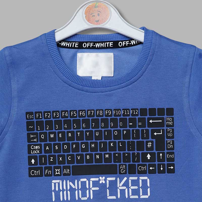 Solid Crew Neck Calligraphic Print T-Shirts for Boys Close Up View