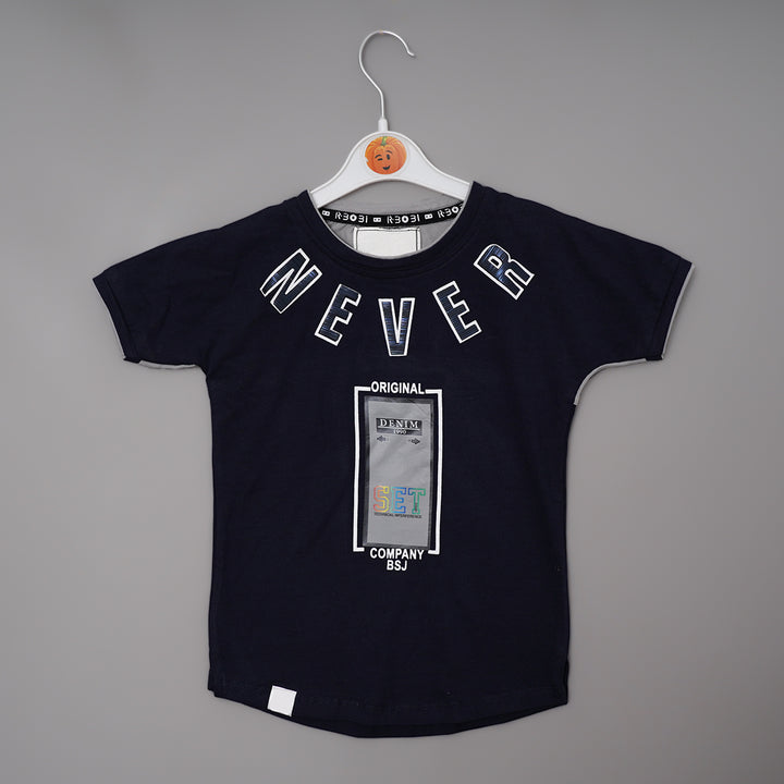 Solid Typographic Printed T-Shirt for Boys Variant Front View