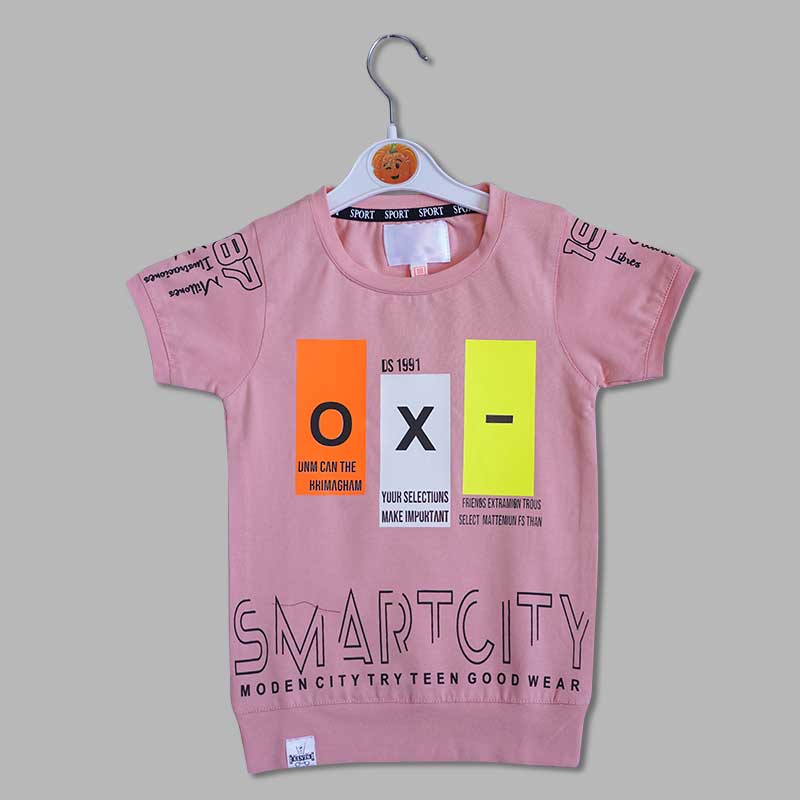 Solid Pink Printed T-Shirts for Boys Variant Front View