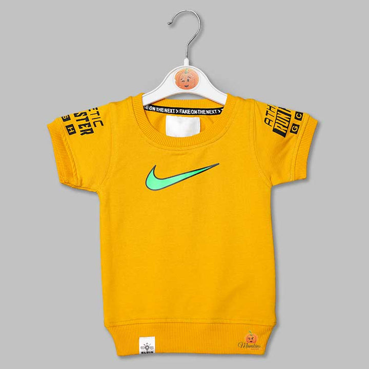 Minimal Print t-Shirts for Boys with Ribbed Edges mustard yellow