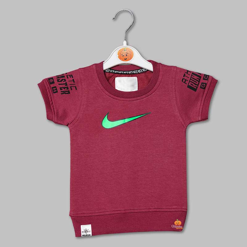 Minimal Print t-Shirts for Boys with Ribbed Edges wine red