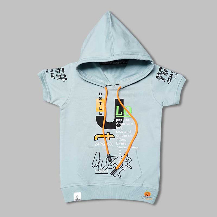 Solid Printed Hoodie T-Shirt for Boys Front View