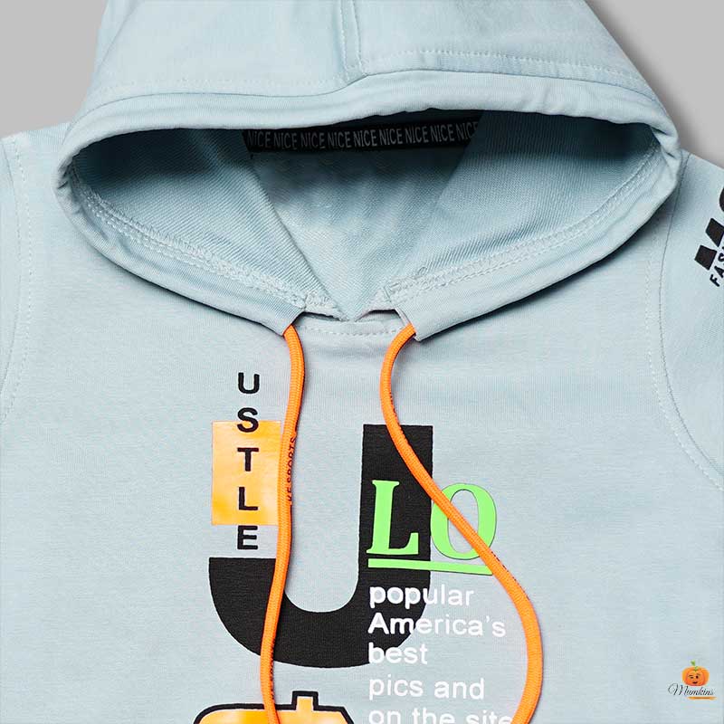Solid Printed Hoodie T-Shirt for Boys Close Up View