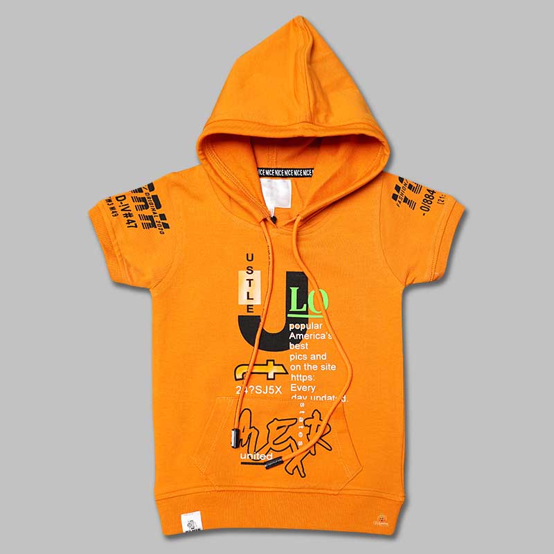 Solid Orange Printed Hoodie T-Shirt for Boys Variant Front View