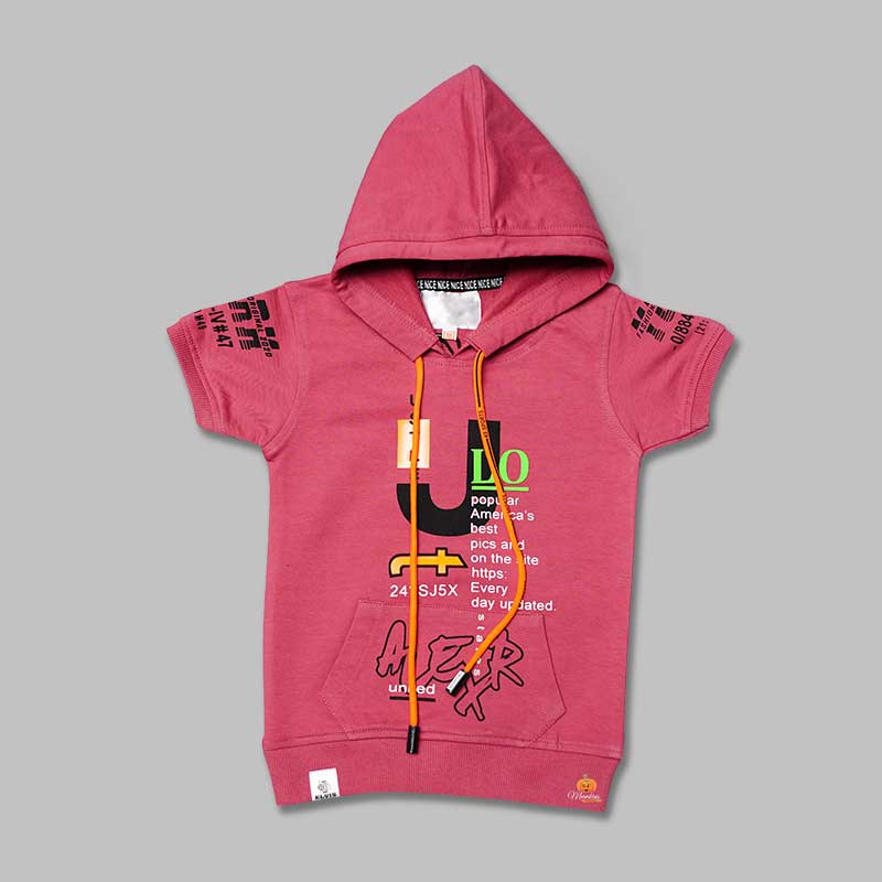 Solid Pink Printed Hoodie T-Shirt for Boys Variant Front View