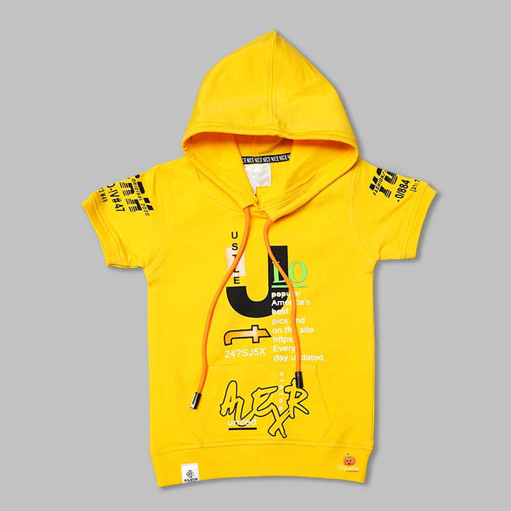 Solid Yellow Printed Hoodie T-Shirt for Boys Variant Front View