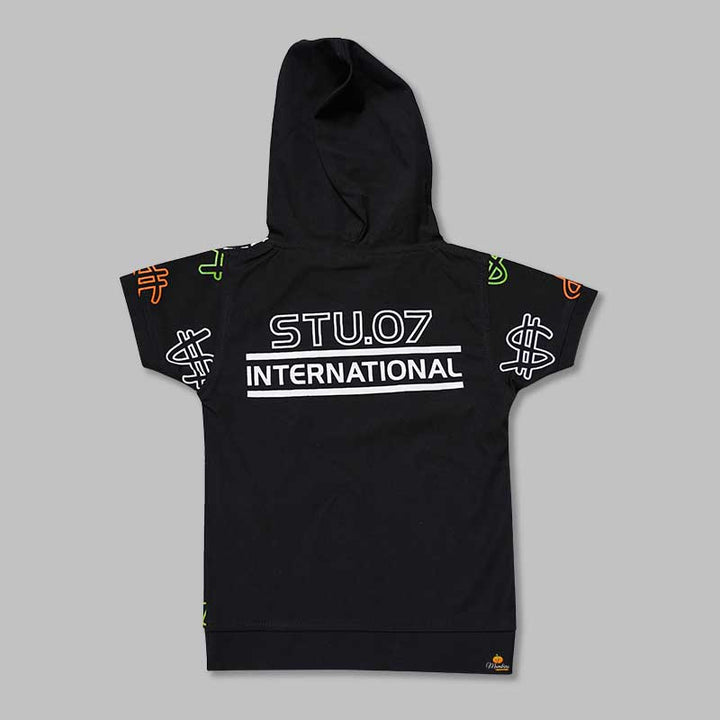 Black Blue T-shirts for Boys with Hoodie Pattern Back  View