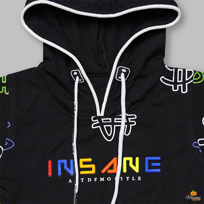 Black Blue T-shirts for Boys with Hoodie Pattern Close Up View