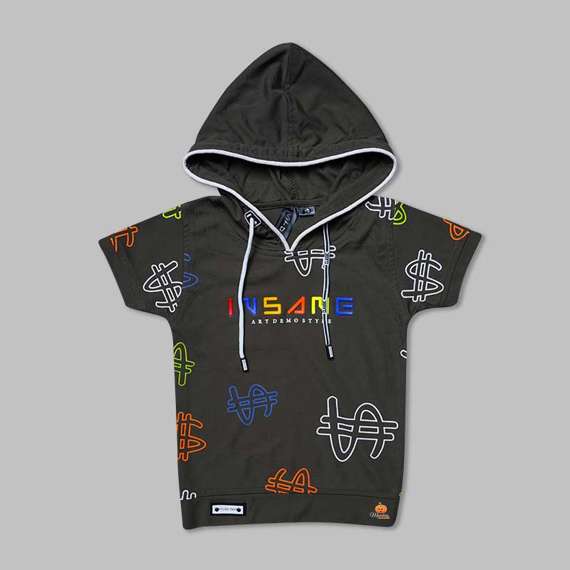 Black Blue T-shirts for Boys with Hoodie Pattern Variant Front  View