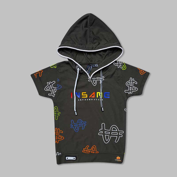 Black Blue T-shirts for Boys with Hoodie Pattern Variant Front  View