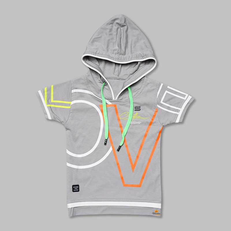 Neon Text Print Hoodie t-Shirts for Boys Grey