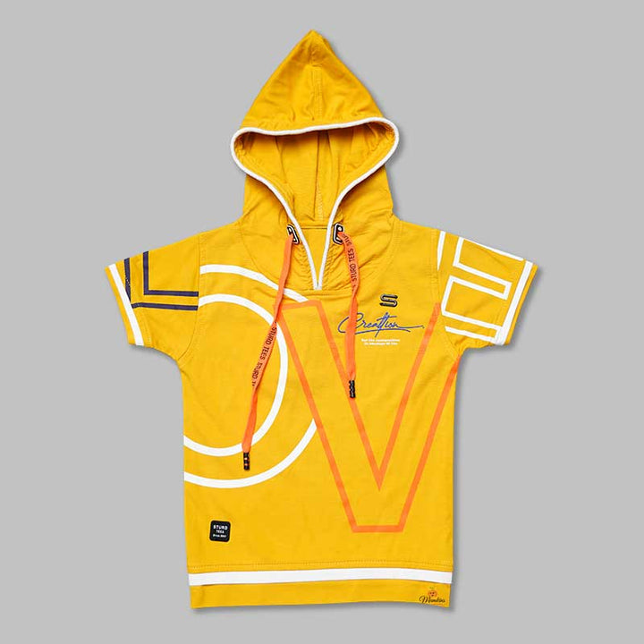Neon Text Print Hoodie t-Shirts for Boys Mustard Yellow