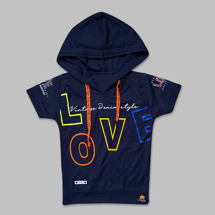 Neon Text Print Hoodie t-Shirts for Boys Navy Blue