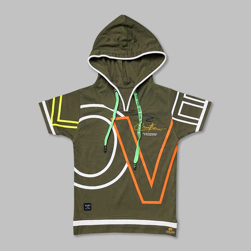 Neon Text Print Hoodie t-Shirts for Boys Olive