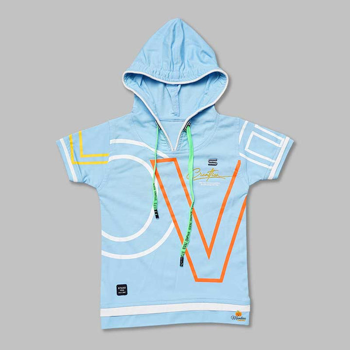 Neon Text Print Hoodie t-Shirts for Boys Baby Blue