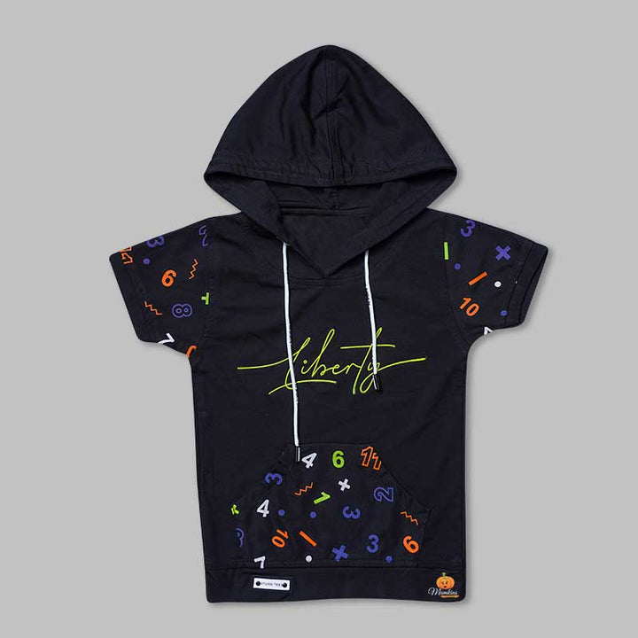 Solid Numeric Printed T-shirts for Boys with Hoodie Pattern Front View