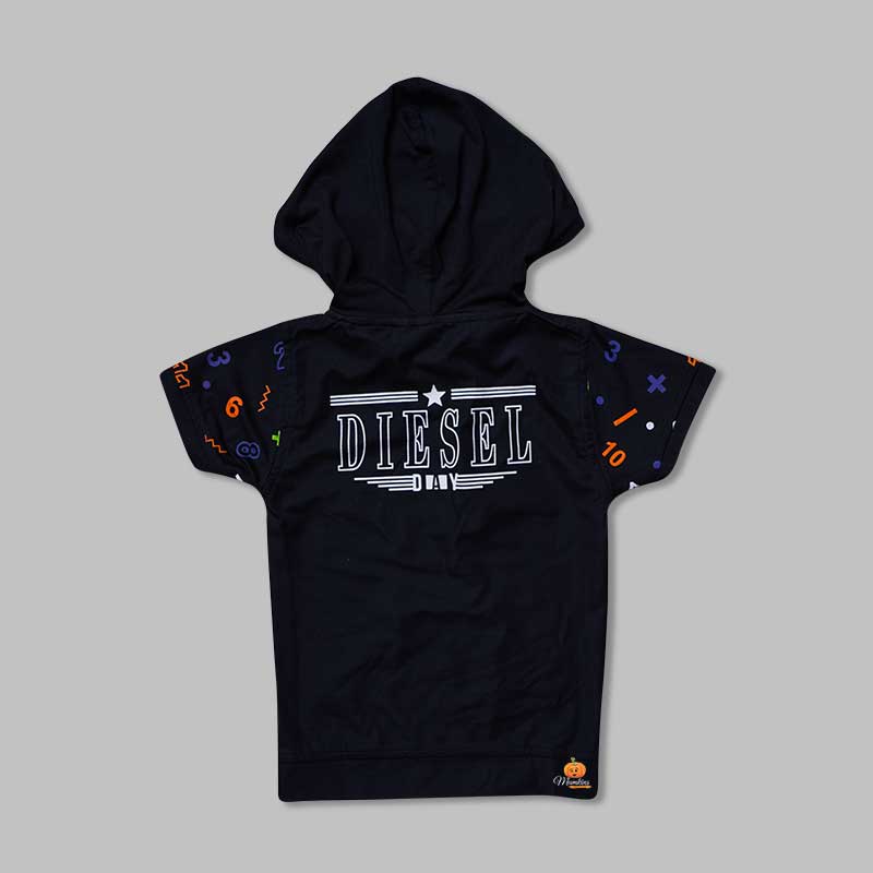 Solid Numeric Printed T-shirts for Boys with Hoodie Pattern Back View