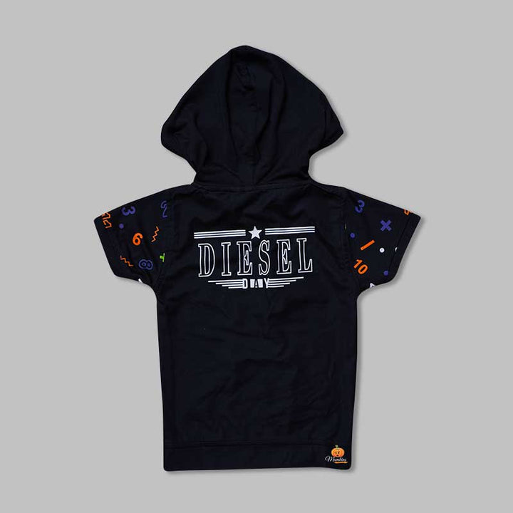 Solid Numeric Printed T-shirts for Boys with Hoodie Pattern Back View