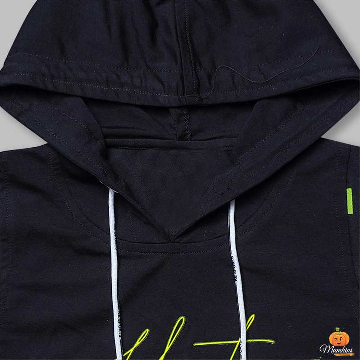 Solid Numeric Printed T-shirts for Boys with Hoodie Pattern Close Up View