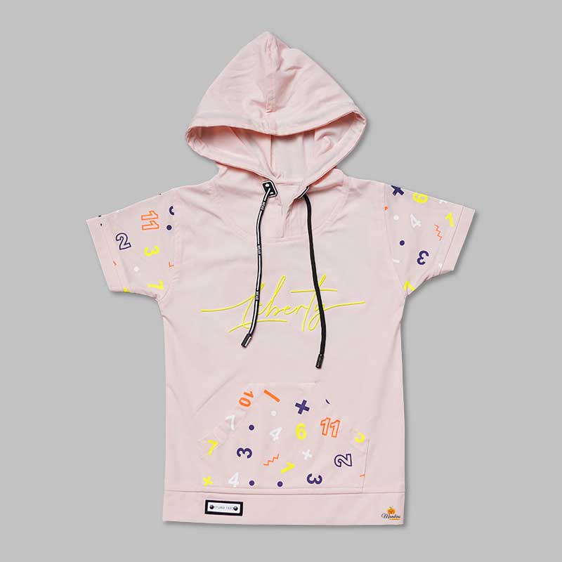 Solid Pink Numeric Printed T-shirts for Boys with Hoodie Pattern Variant Front View