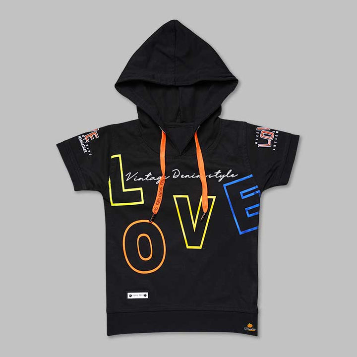 Love Text Print Hooded t-Shirts for Boys Front View