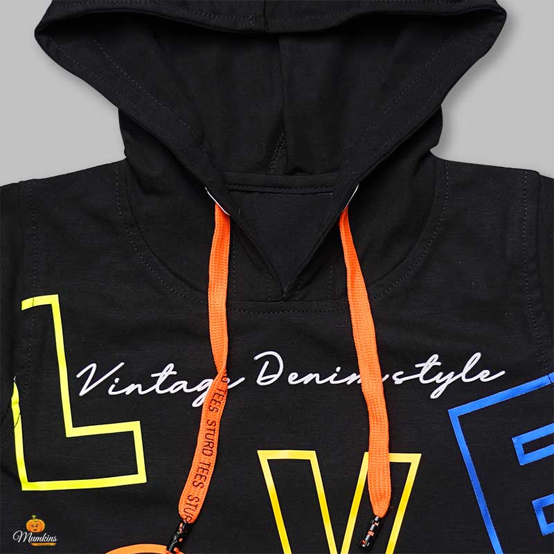Love Text Print Hooded t-Shirts for Boys Close Up View