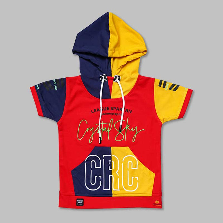 Multicolored T-shirts for Boys with Hoodie Pattern Variant Front View