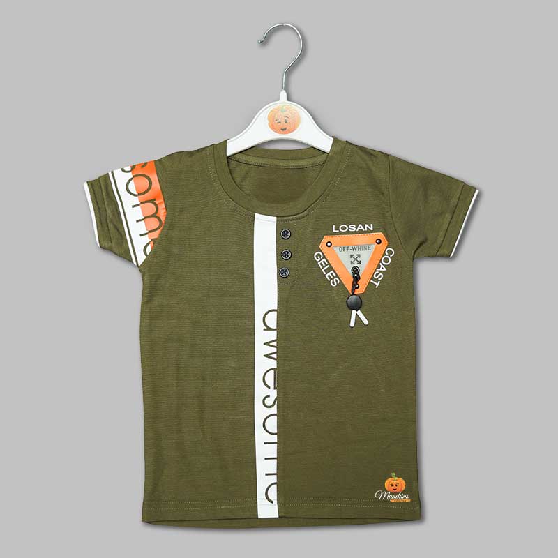 Solid Green Printed T- Shirts for Boys Variant Front View
