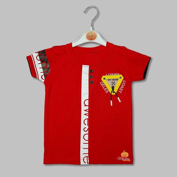 Solid Red Printed T- Shirts for Boys Variant Front View
