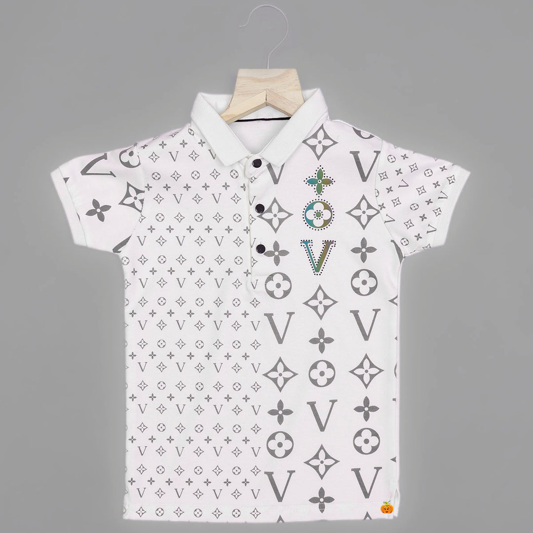 Buy Printed Casual Polo T-shirts for Boys Cream / 11-12 Y