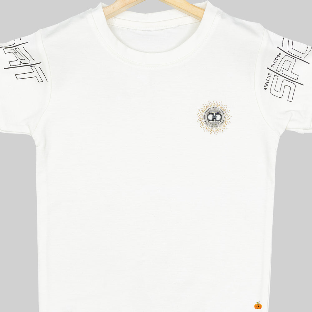 White Half Sleeves Boys T-shirt Close Up View