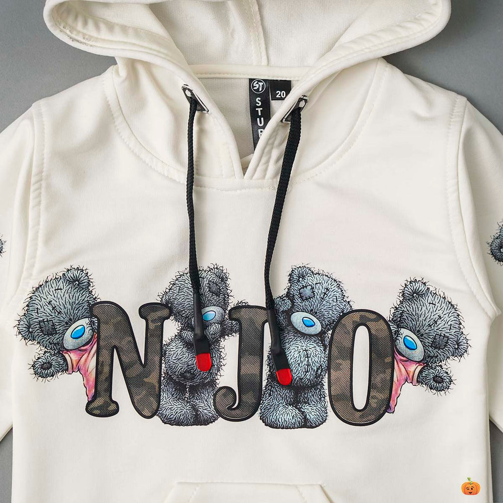 Cream & Lemon Hoodie Style T-shirt for Boys Close Up View