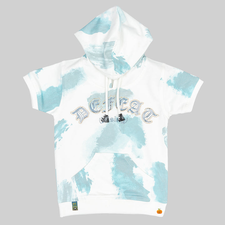 Sea Green Tie Dye Hooded Boys T-shirt Front View