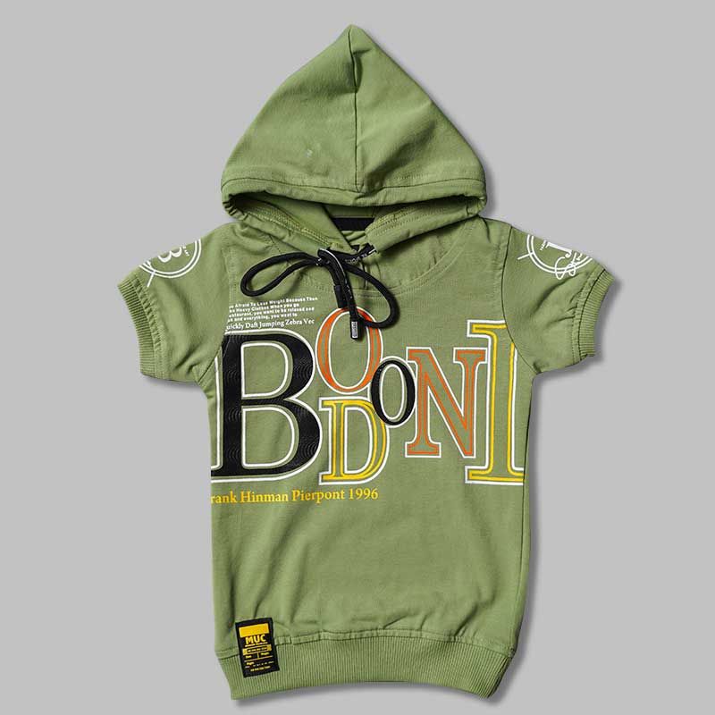 Solid Green Hoodie Pattern T-Shirts for Boys Variant Front View
