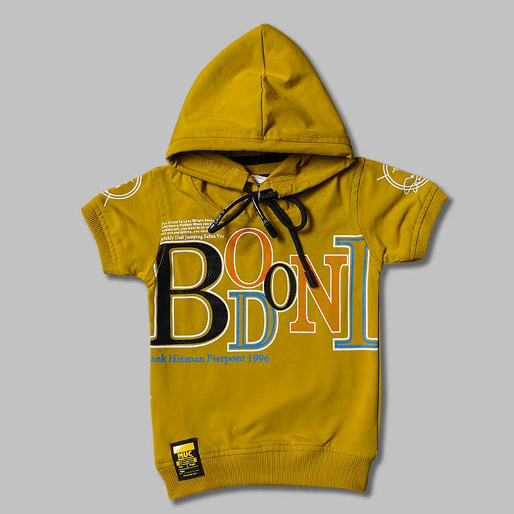 Solid Mustard Hoodie Pattern T-Shirts for Boys Variant Front View