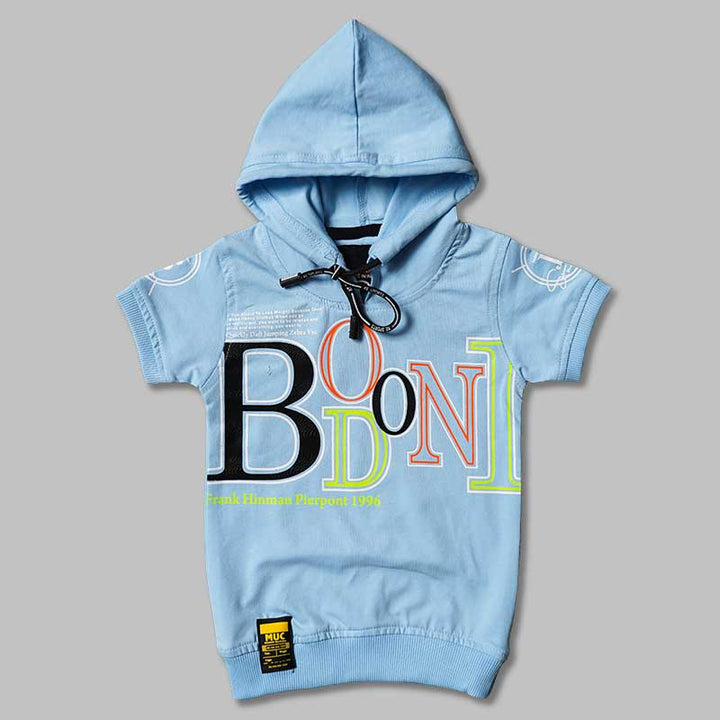 Solid Light Blue Hoodie Pattern T-Shirts for Boys Variant Front View