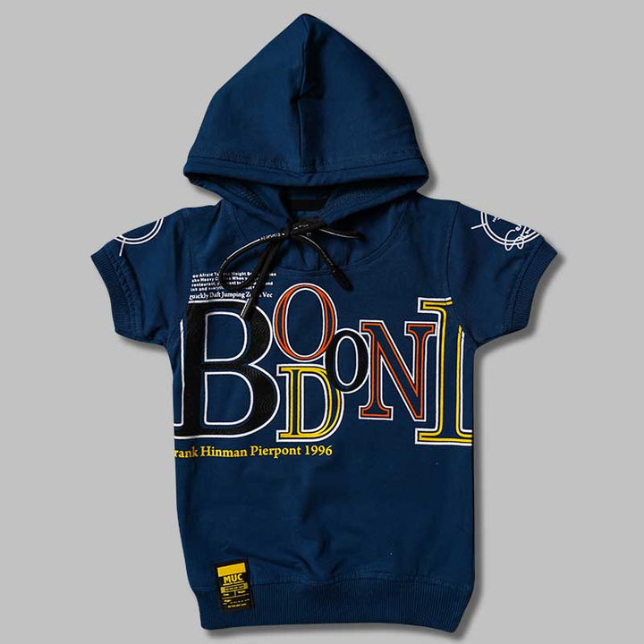 Solid Blue Hoodie Pattern T-Shirts for Boys Variant Front View