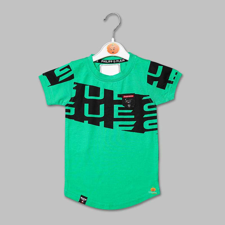 Solid Green Calligraphic Print T-Shirts for Boys Variant Front View