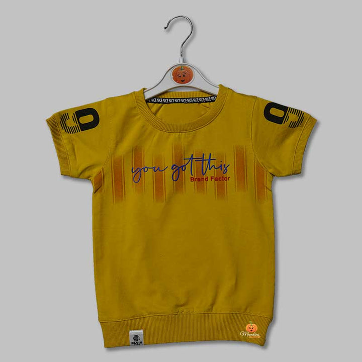 Solid Brown Calligraphic Print T-Shirts for Boys Variant Front View