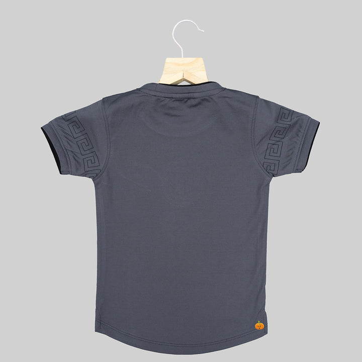 Grey & Blue Half Sleeves Boys T-shirt Back View