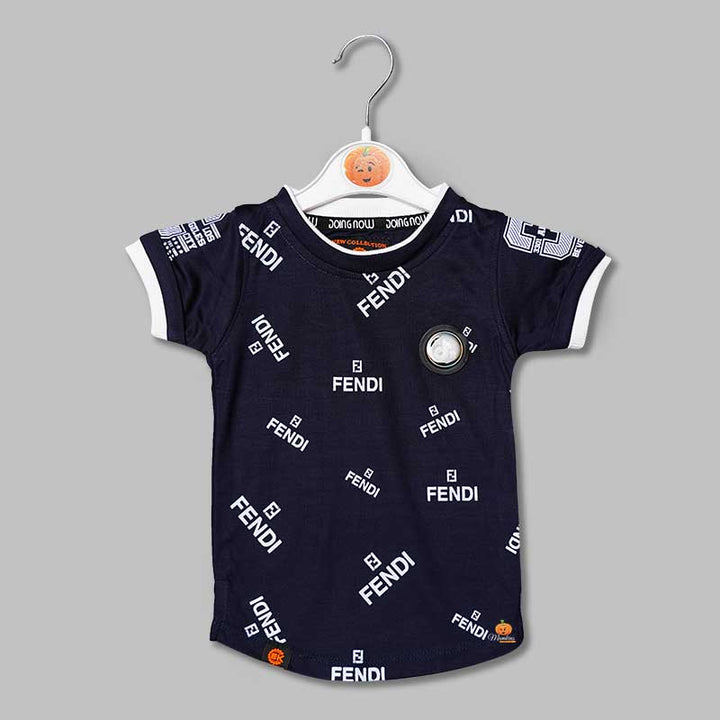 Solid Blue Calligraphic Print T-Shirts for Boys Variant Front View