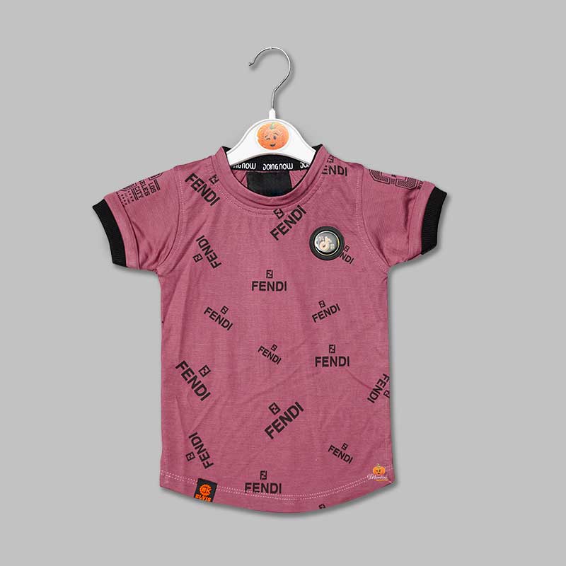 Solid Pink Calligraphic Print T-Shirts for Boys Variant Front View