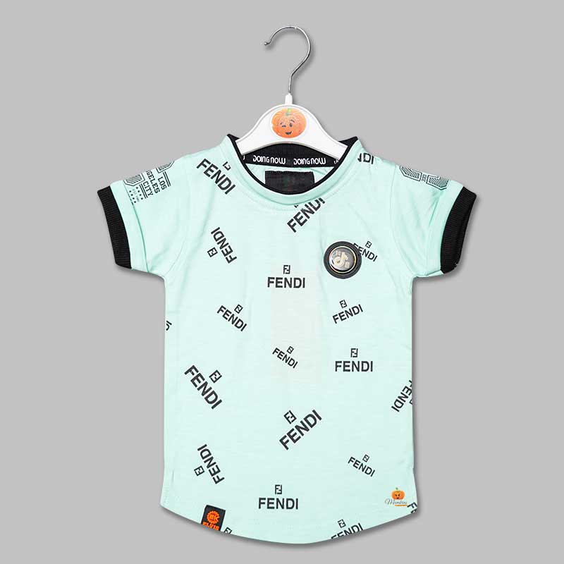Solid Blue Calligraphic Print T-Shirts for Boys Variant Front View